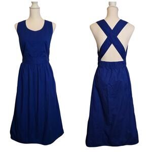 Everlane Clean Cotton Cross Back Midi Dress Blue Size 4 Feminine Preppy Casual
